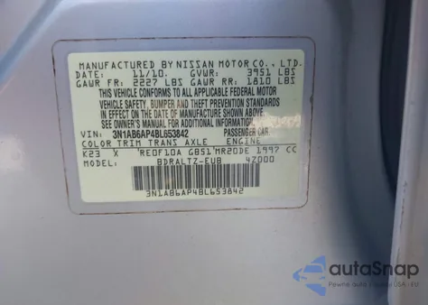2011 Nissan Sentra 2.0Sr from USA, damaged, VIN 3N1AB6AP4BL653842